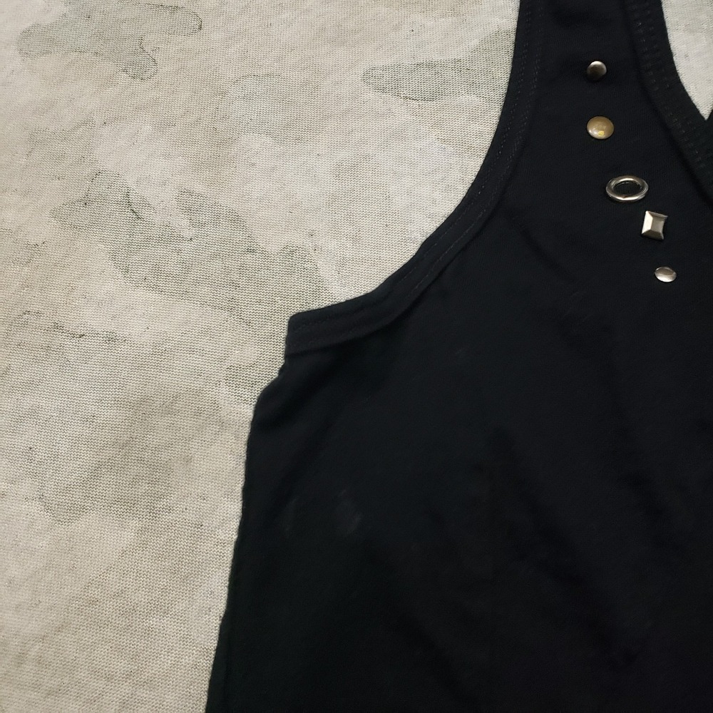 Rock 47 By Wrangler Tank Top Womens Large Black Pullover Sleeveless Metal Studs - Picture 4 of 10